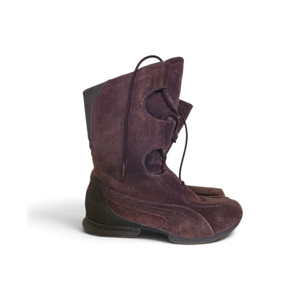 Puma Mahanuala VTG Y2K Moto Sport Chunky Chocolate Brown Suede Boots sz 6.5